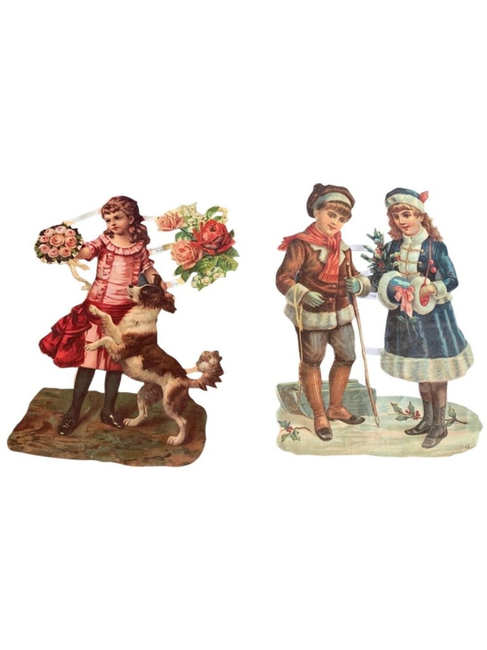 Victorian Die Cut Set with Children & Dog Set Vintage Scrapbooking